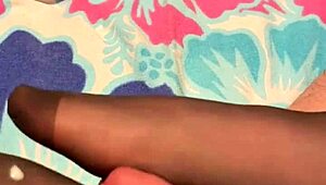 Footjob Fun In Black Stockings.