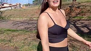 Hot Latina in Shorts Teases on Street, Pays Blowjob to Stranger and Gets Cum on Tits!