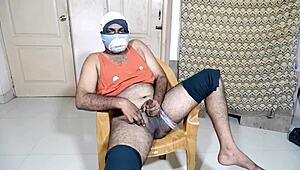 Friend plays with black cock and girlfriend's hand toy.