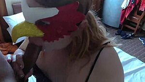 latina slave deepthroats and swallows balls in bdsm blowjob