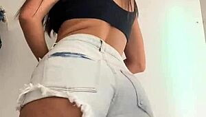 latina amateur wife trying on shorts in the shopping mall store, showing big ass outdoors publicly - esposaheyya