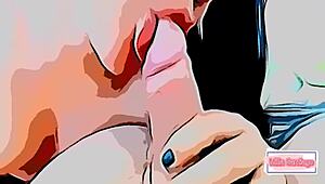 Cousin nympho swallows cum in cartoon