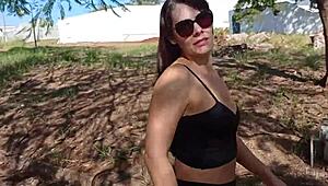 Hot Latina in Shorts Teases on Street, Pays Blowjob to Stranger and Gets Cum on Tits!