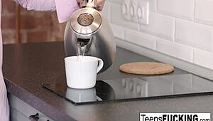 Tan Teen Katty Enjoys Sofa Action With Style