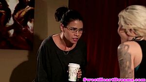 Lesbian milf dives deep into Asian beauty’s wet pussy with intense close-up licking action.