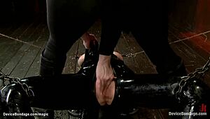 Huge boobs milf slave endures kinky toy play and vibes.