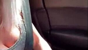 Imagine this amazing blonde fingering herself in the car, outdoors.