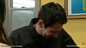 Cheating wife gagged and choked by big cock handyman