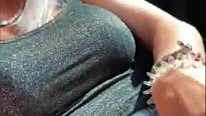Imagine this amazing blonde fingering herself in the car, outdoors.