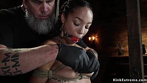 latina slave spanked in hogtie bondage with deepthroat