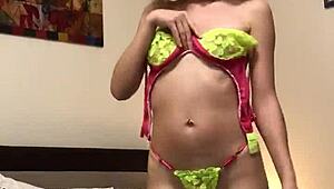 Horny milf with a shaved pussy in lingerie