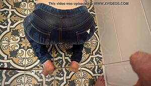 Milf Desperately Pees In Jeans Then Gets Pissed On Ass