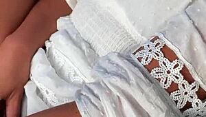 amateur webcam girl gets horny fingering in the car outdoors, traveling and masturbating like crazy