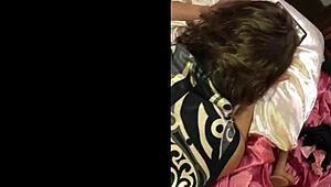 French amateur slut in black white pink satin panties gets fucked deepthroat ass to mouth