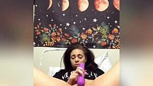 Teasing shaved pussy to orgasm with vibrator