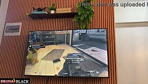 Pregnant Latina Sucks Husband's Big Cock While Playing Video Game