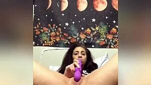 Teasing shaved pussy to orgasm with vibrator