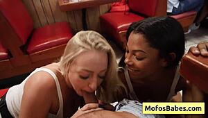 big tit waitresses share huge cock in public diner