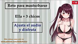 spanish voice joi challenge with 3 guys for masturbation