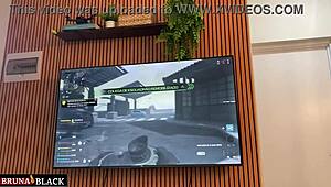 Pregnant Latina Sucks Husband's Big Cock While Playing Video Game