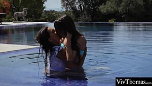 Brunette teen's surfing lesson turns into erotic encounter with her female instructor