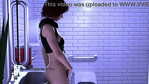 Yo, check this sexy redhead gaming babe fingering herself in a public bathroom stall!