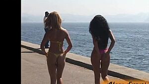 Amateur girl flaunts her body in the cold weather by the river