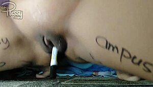 amateur filipina inserts marker pen into her shaved juicy pussy in close-up homemade scene