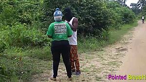 i was training outdoors when i suddenly fucked her big tits and pussy hard