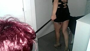 Bisexual Threesome Humiliates Crossdresser in Bathroom