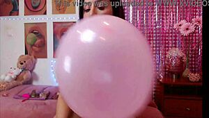 Latina teen with balloon fetish shows off