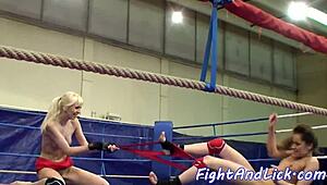 European Amateur Lesbians Wrestle and Lick Pussies