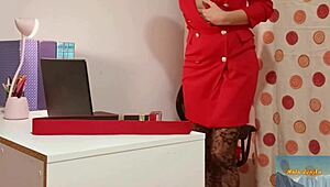 Shaved milf with small tits gets pounded by colleague