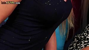 Milf femdoms in dresses dominate threesome with big tits and red hair