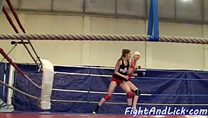 European Amateur Lesbians Wrestle and Lick Pussies