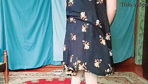 Hot Blonde CrossdresserKitty Rides Big Booty in Milf Dress