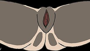 Cartoon babe bends over for doggystyle blowjob creampie