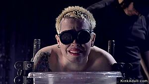 Short Hair Blonde Bound in Kinky Device Setup for Rough Play