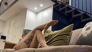 Teasing With Dirty Feet in Tiny Thong and T-Shirt at Home