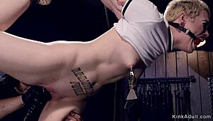 Short Hair Blonde Bound in Kinky Device Setup for Rough Play