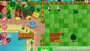 Hentai Game: Brunette Blows Big Tits on Ranch