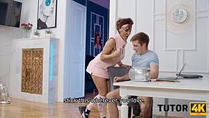 Tutor4k jungle boy drills mature shaved pussy hard in wild forest action.