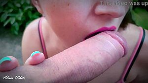 Alissa White gives an outdoor blowjob to a big cock amateur