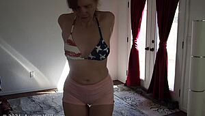 Yoga lesson with milf instructor