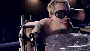 Short Hair Blonde Bound in Kinky Device Setup for Rough Play