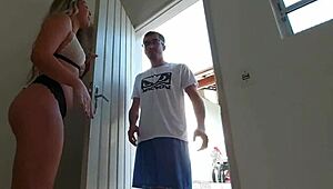 my wifes slut paid the rent with her tight pussy, bent over and shaved