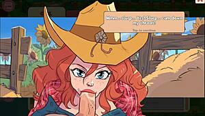 Hentai Game: Brunette Blows Big Tits on Ranch