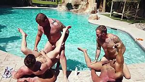 Watch Colby And Johnny Breeding Raw In The Pool Orgy!