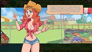 Hentai Game: Brunette Blows Big Tits on Ranch