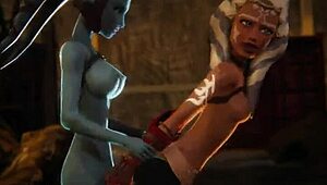Ahsoka Tano gets creampied by futa Aayla Secura in Star Wars 3D porn